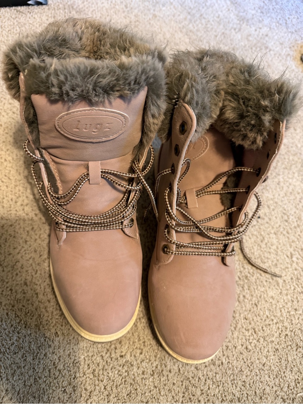 Lugz Women's Dusty Rose Faux-Fur Lace-Up Winter Boots